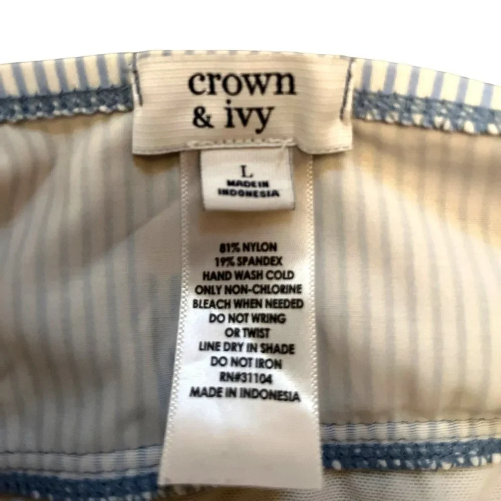 Crown & Ivy Womens 1 Piece Bathing Suit L White Blue Striped Yellow Floral Ruffl - Picture 5 of 5